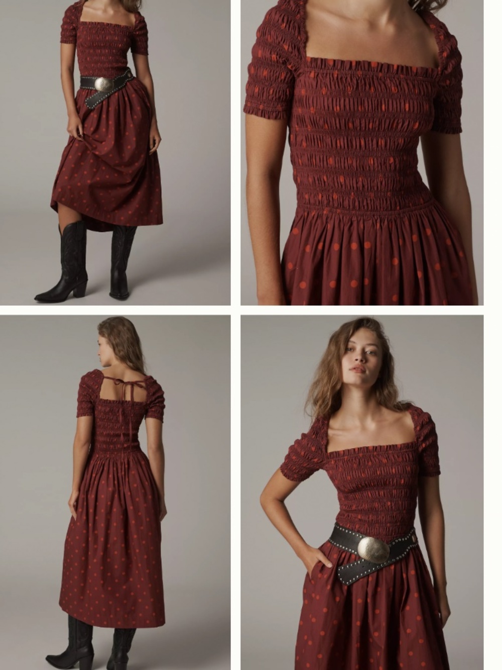NWT Damson Madder Malinda Plum Polka Dot Smocked Midi Dress SIZE 10